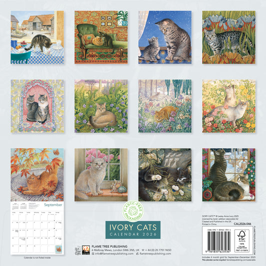 Ivory cats wall calendar 2026