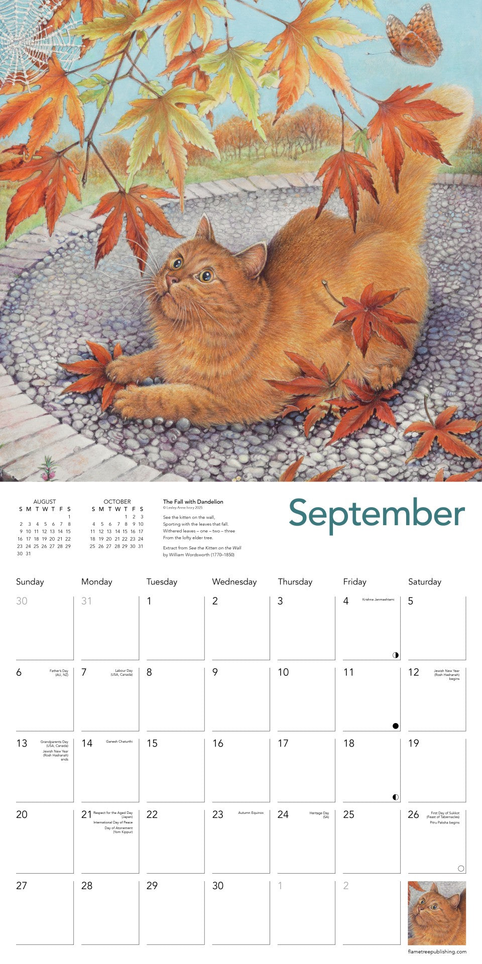 Ivory cats wall calendar 2026