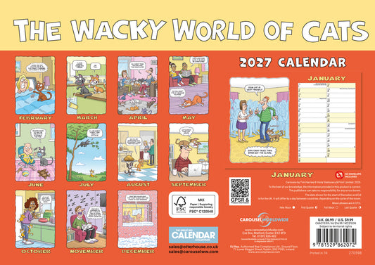 Wacky world of cats A4 calendar 2027