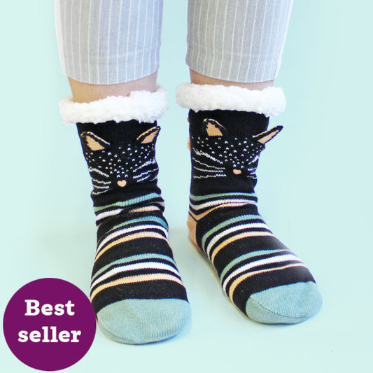 Feline slipper socks