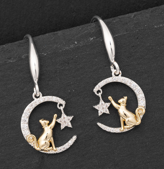 Wish upon a star cat hook earrings