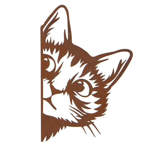 Peeking cat garden decoration - side view