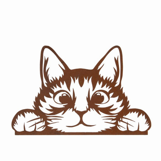 Peeking cat garden decoration - front view