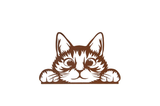 Peeking cat garden decoration - front view
