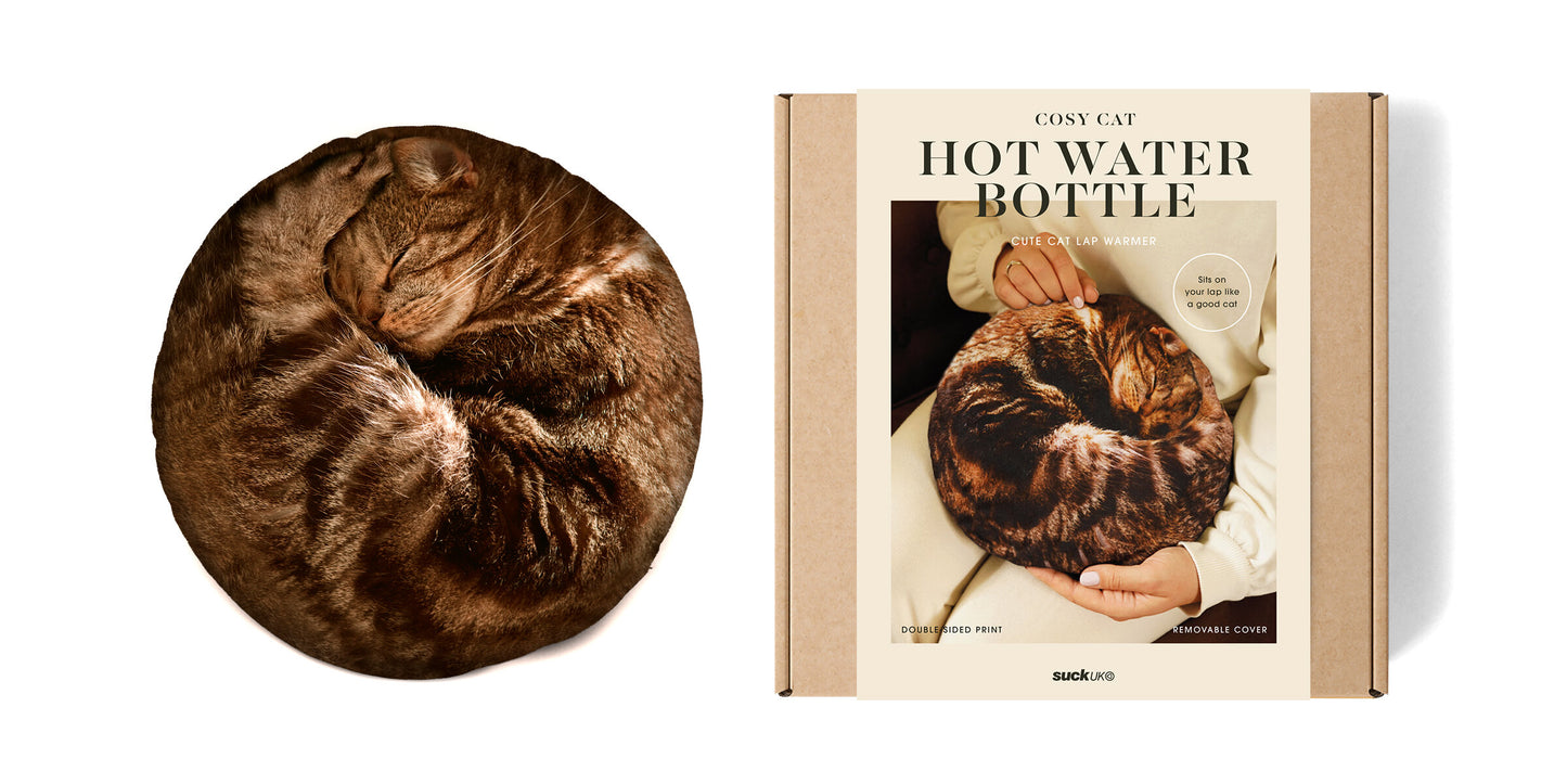 Curled cat hot water bottle