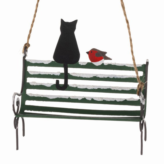 Black cat on bench decoration
