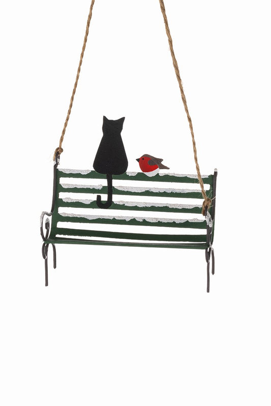 Black cat on bench decoration