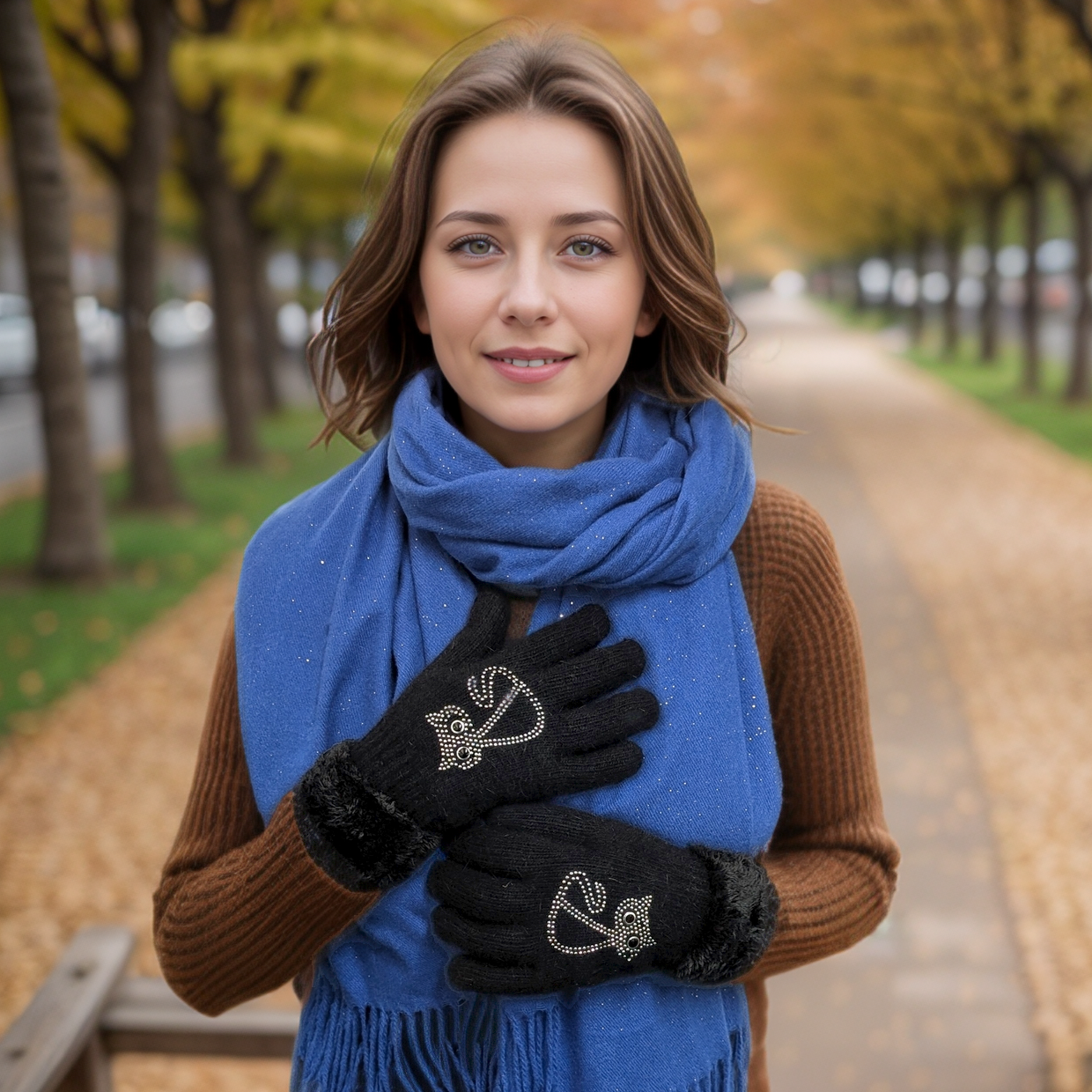 Cat faux fur gloves - black