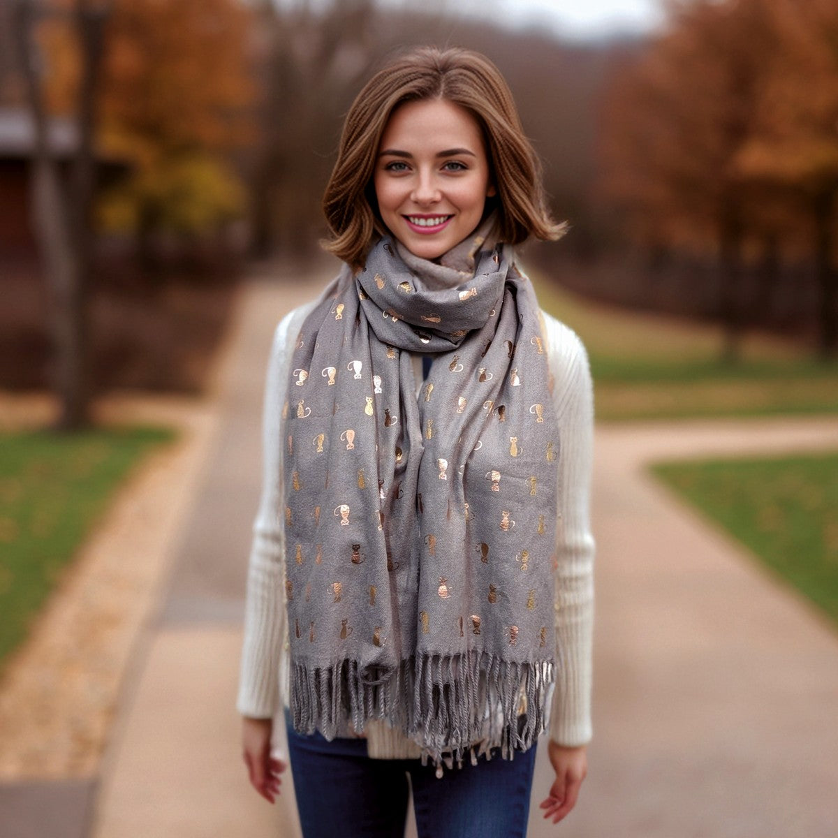 Curly cat pashmina - rose gold/grey