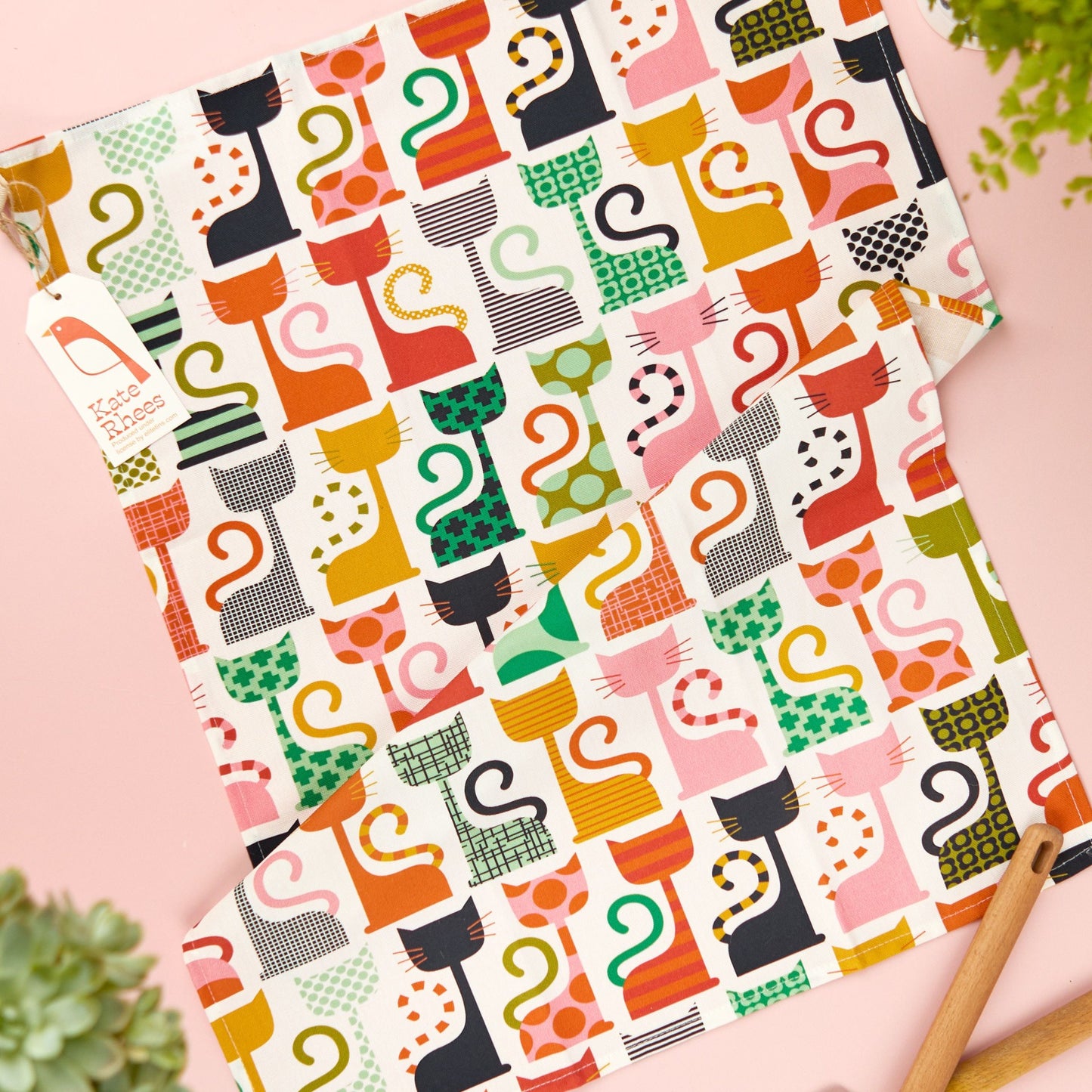 Kate Rhees cat tea towel
