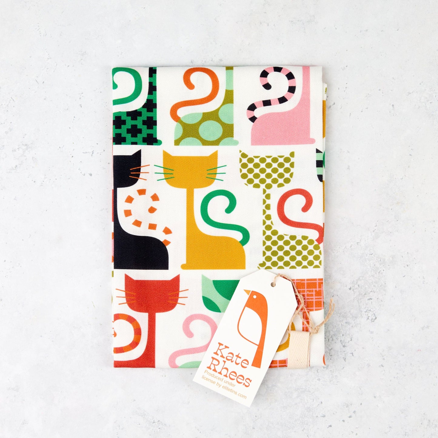 Kate Rhees cat tea towel