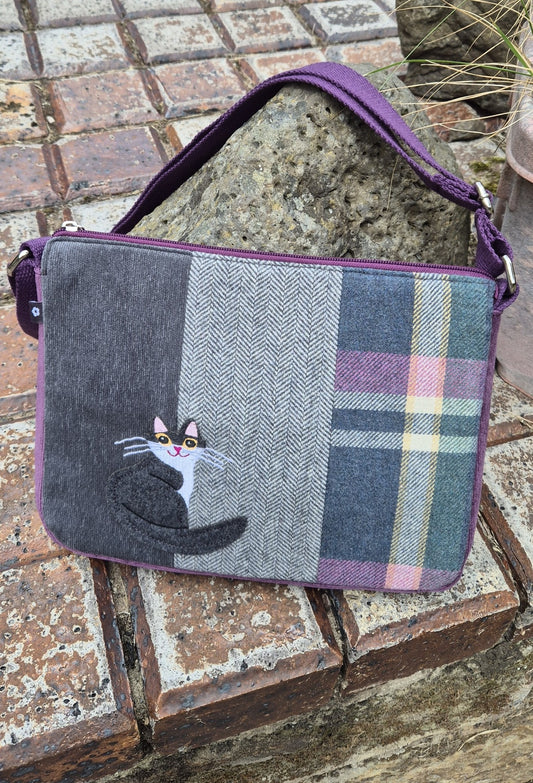 Tweed cat messenger bag