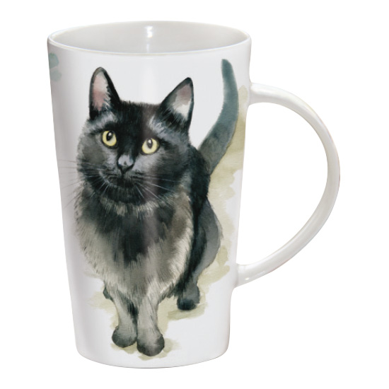 Black cat latte mug