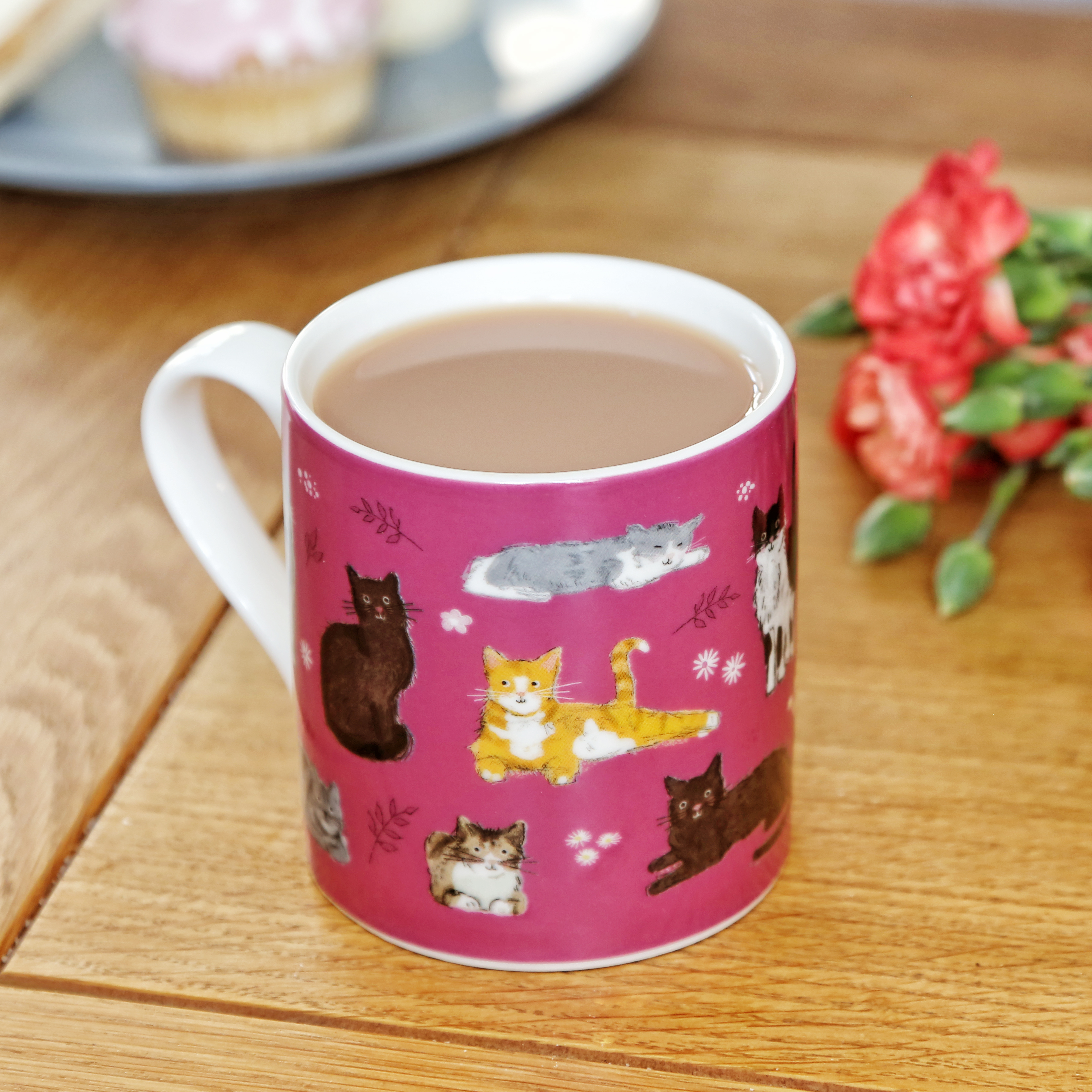Cats & floral pattern mug