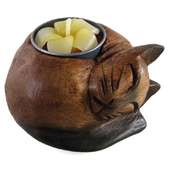 Curled cat tealight holder
