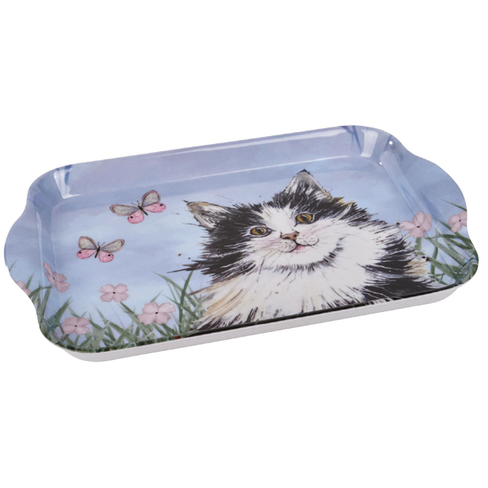 Black and white cat tray
