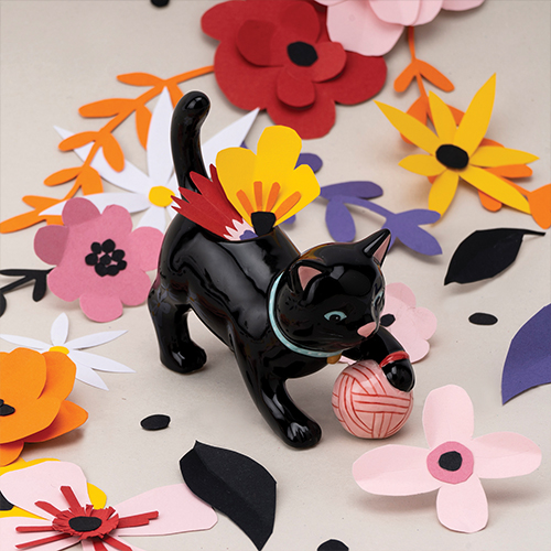 Floral prints playful cat mini planter