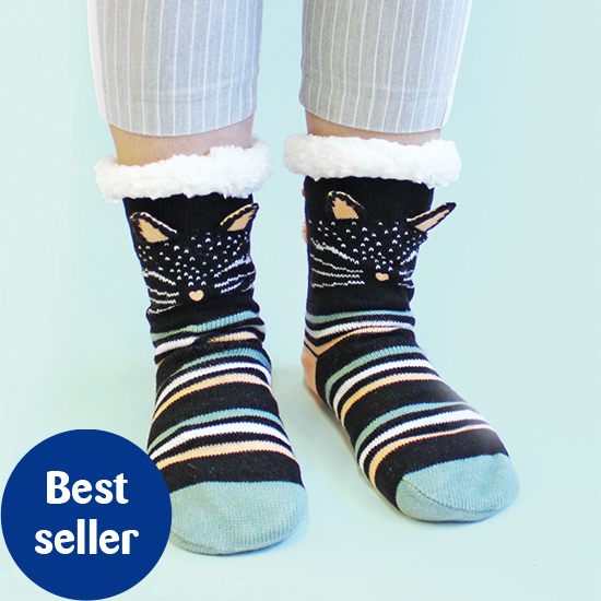 Feline slipper socks