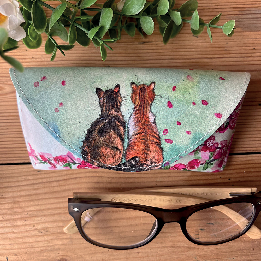 Cats and blossom glasses case