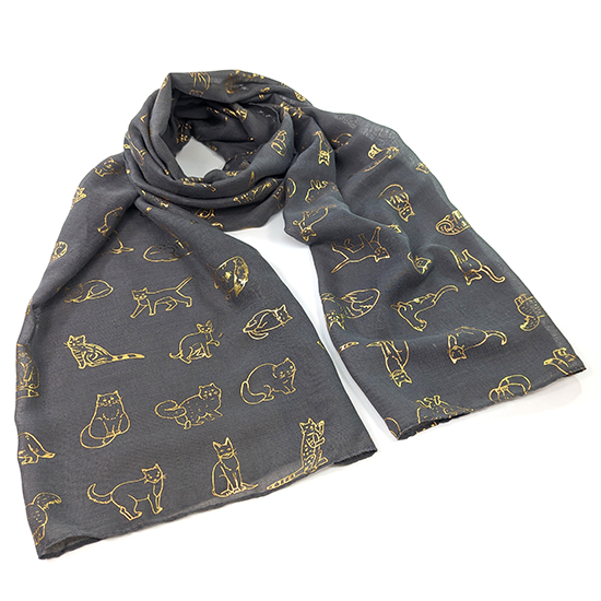 Gold cat silhouettes scarf - dark grey