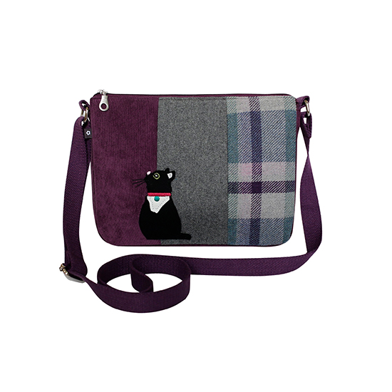 Tweed messenger bag - black/white cat