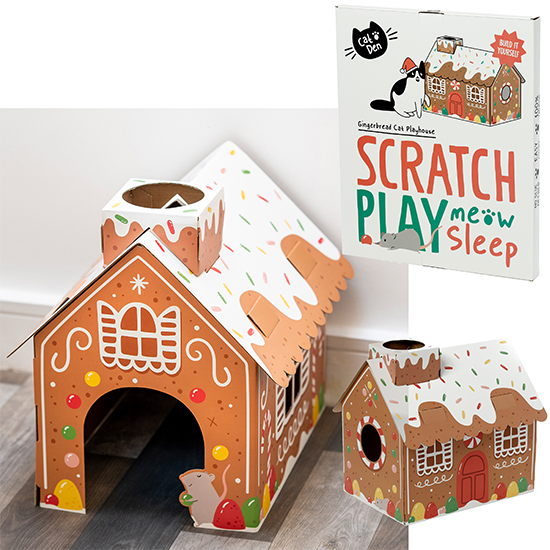 Gingerbread house cardboard cat den