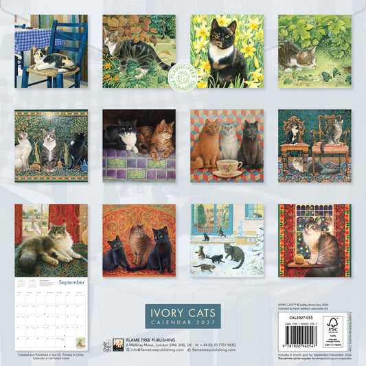 Ivory cats wall calendar 2027