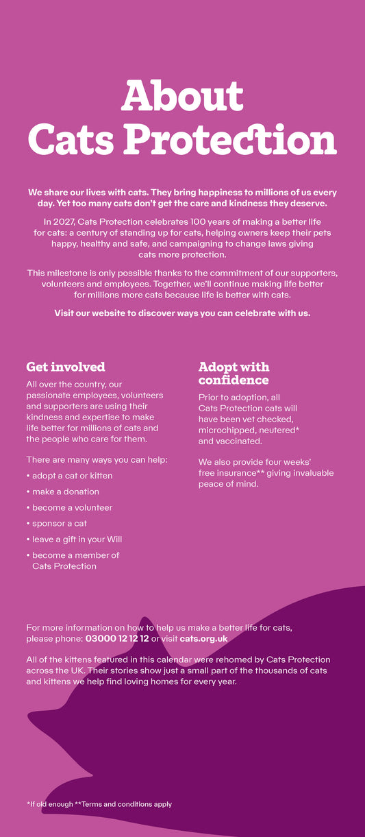 Cats Protection kittens slim calendar 2027