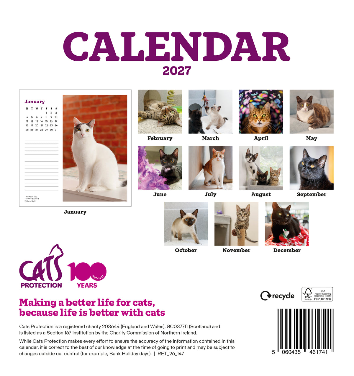 Cats Protection easel calendar 2027