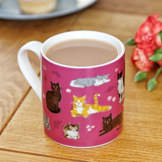 Cat & floral pattern mug