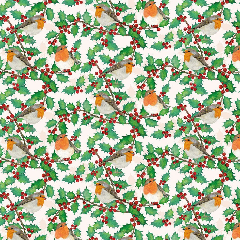 Holly, berries and robins wrap and tags