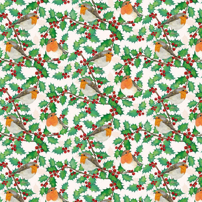 Holly, berries and robins wrap and tags