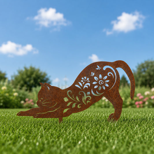 Stretching cat garden decoration