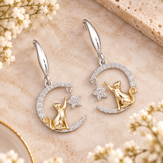 Wish upon a star cat hook earrings