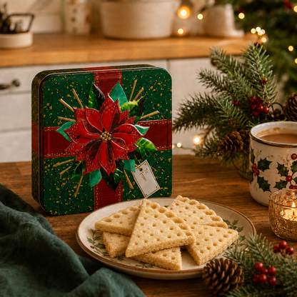 Poinsettia shortbread tin