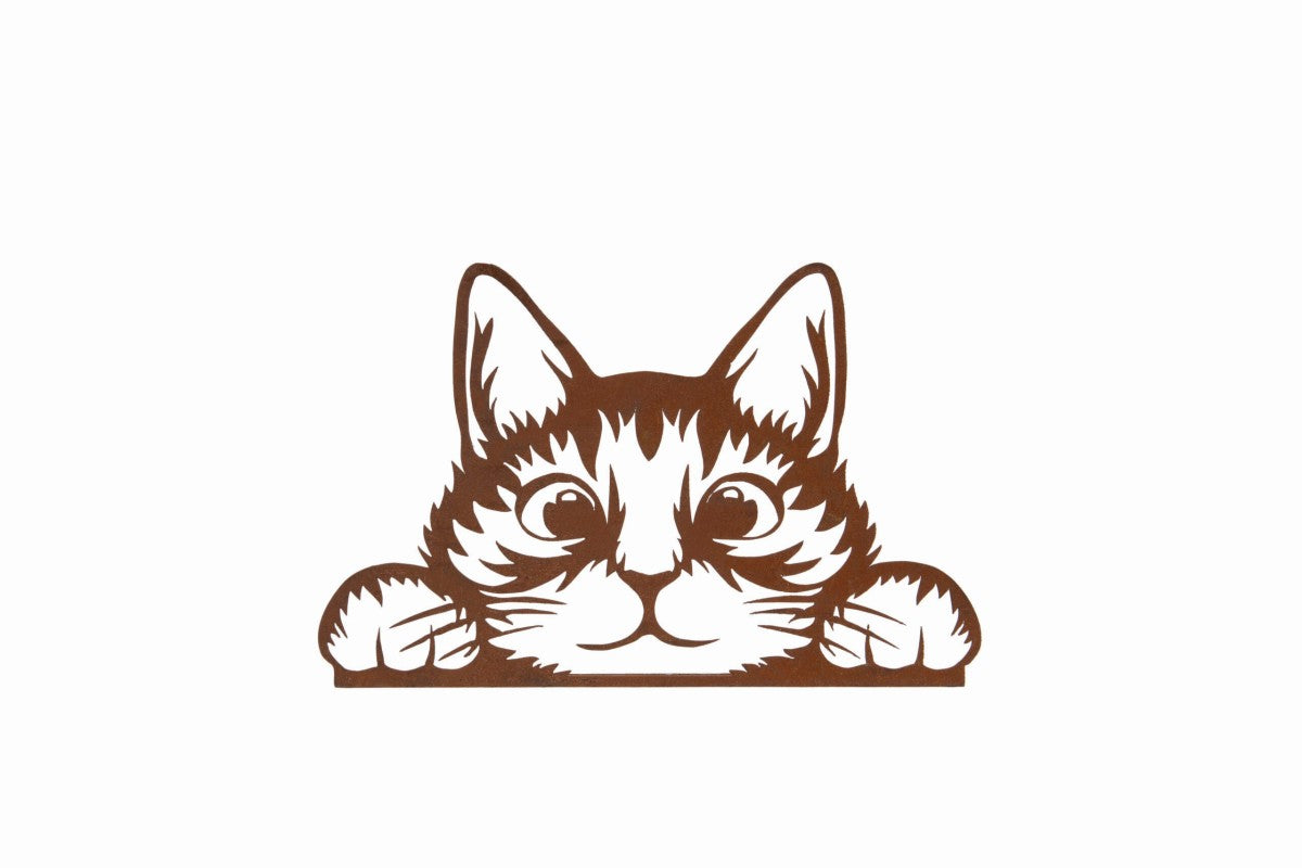 Peeking cat garden decoration - front view