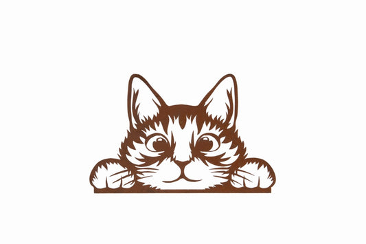 Peeking cat garden decoration - front view