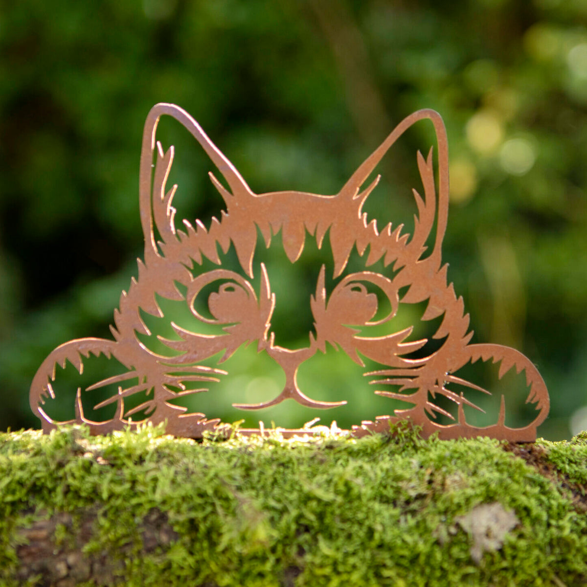 Peeking cat garden decoration - front view