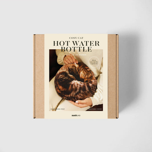 Curled cat hot water bottle