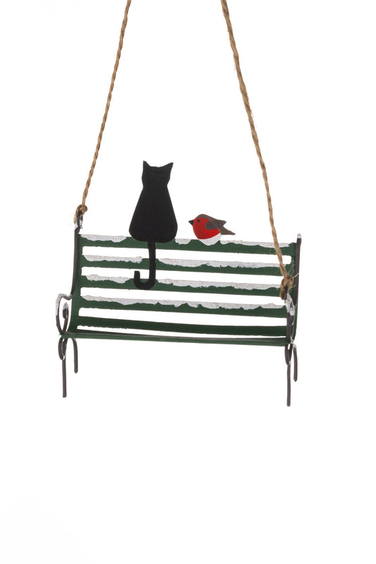 Black cat on bench decoration