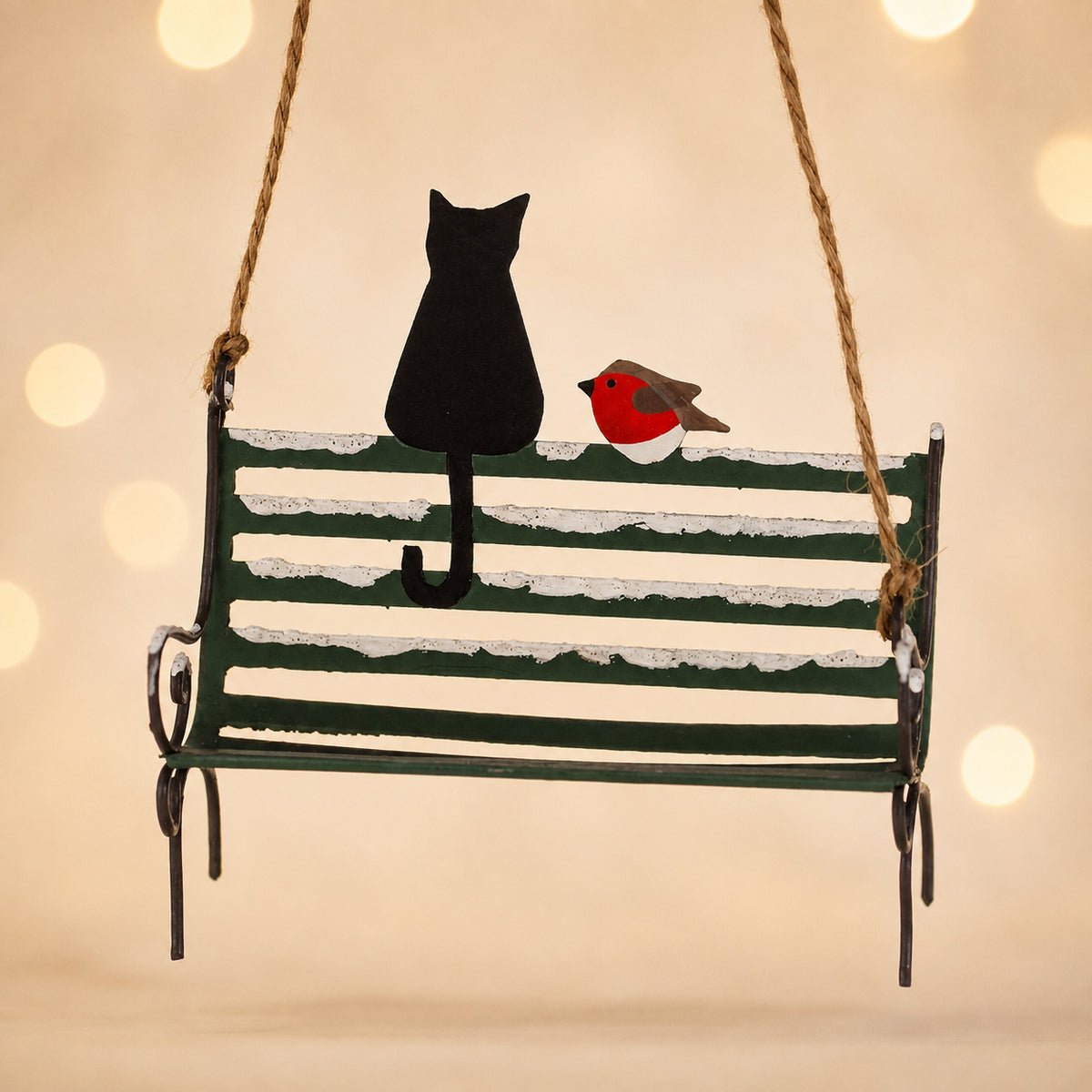 Black cat on bench decoration