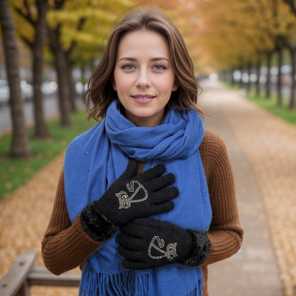 Cat faux fur gloves - black