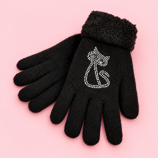 Cat faux fur gloves - black