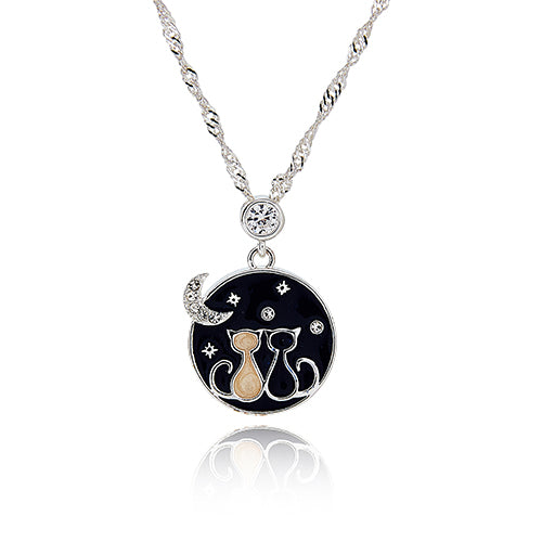Stargazing cats silver plated necklace