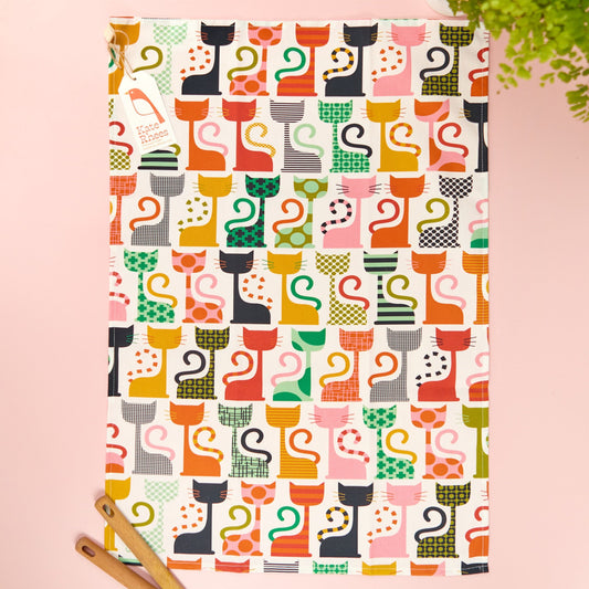 Kate Rhees cat tea towel