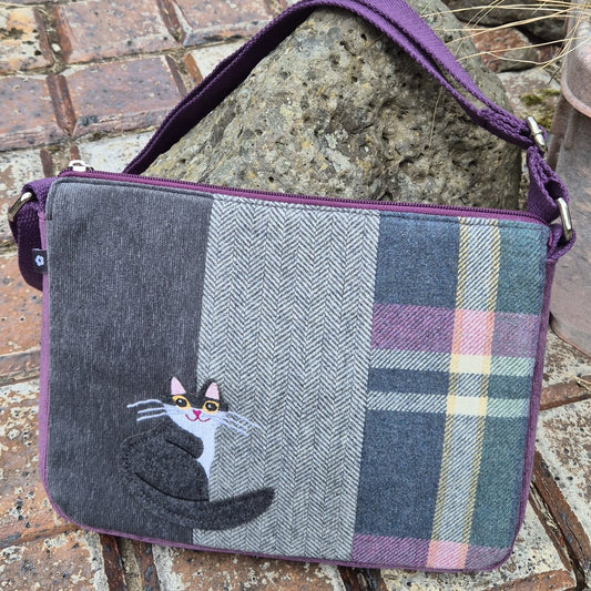 Tweed cat messenger bag