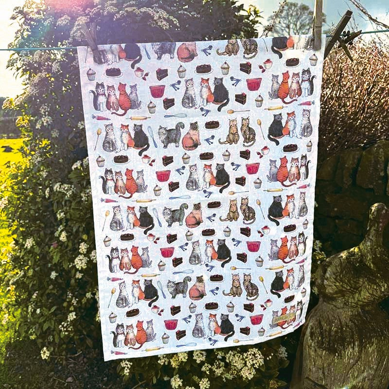 Cats and cakes tea towel
