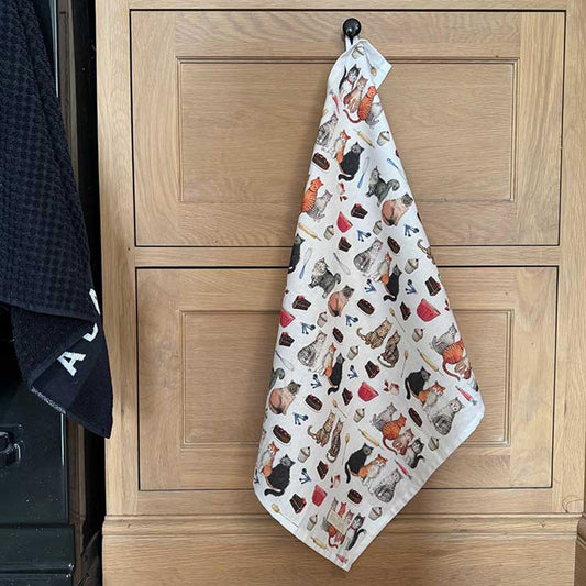 Cats and cakes tea towel
