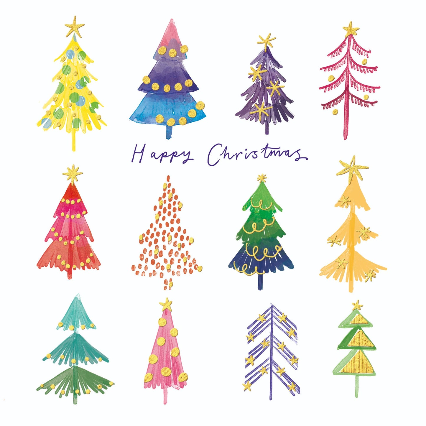 Colourful Christmas trees 10 cards