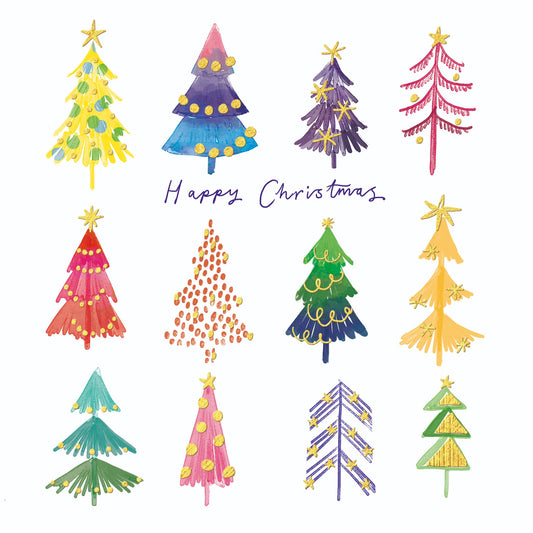 Colourful Christmas trees 10 cards